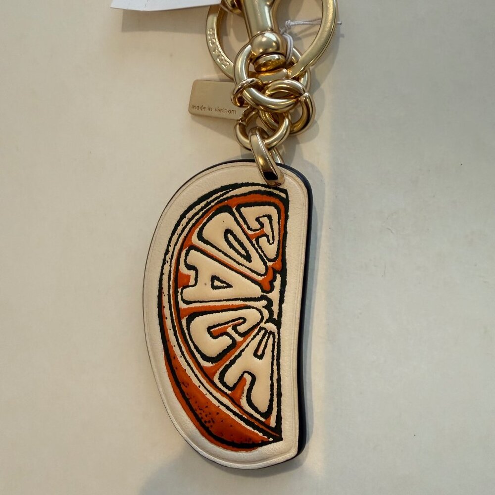 COACH orange, gold, SNAP VALET KEY FOB/ RING/ BAG CHARM, leather - Picture 2 of 10